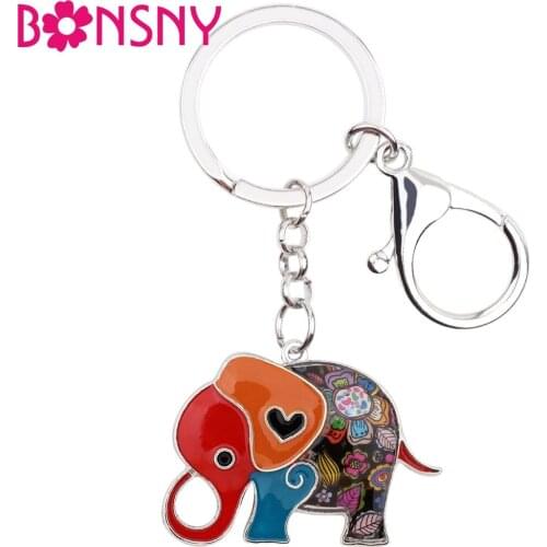 Bonsny Enamel Alloy Cartoon Jungle Elephant Key Chain Key Ring Keychain Gift For Ladies Bag Charm Car Pendant Women News Jewelry