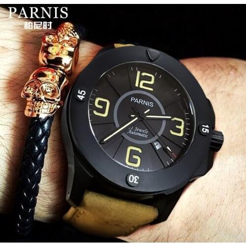 Casual Parnis 47mm Military Mechanical Watches Mens Top Brand Luxury Automatic Watch Sapphire Crystal Leather Band 2021 Box Gift