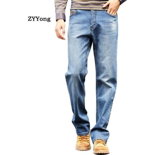 Men Baggy Jeans Straight Elastic Comfortable Blue Leisure Large Size Denim Pants Hip Hop Streetwear Skateboard Jeans Trousers