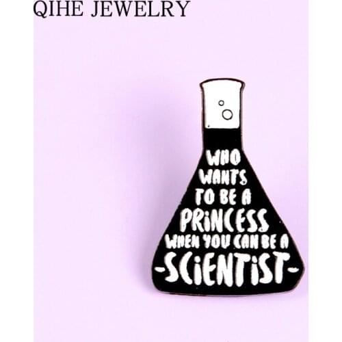 Scientific beaker Enamel pin Black Science Chemistry Experiment Cup Brooch Cartoon Badge Bag Clothes Lapel pin for Women Men