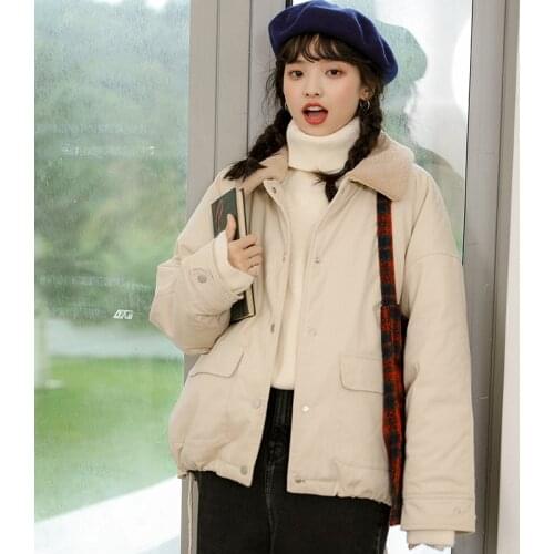 Han edition easy to film the new winter lambs wool cotton-padded clothes coat on tooling cotton-padded jacket female students