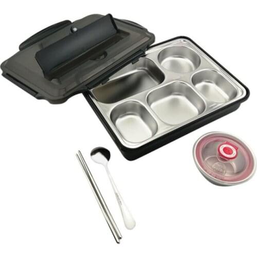 304 stainless steel insulated bento box with soup bowl multi-compartment lunch box sealed insulated lunch box in student dining
