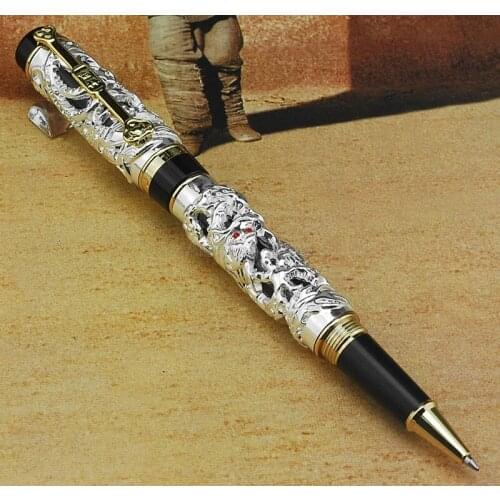 Jinhao Elegant Dragon Phoenix Vintage Rollerball Pen, Metal Carving Embossing Heavy Pen, Golden & Silver For Office School