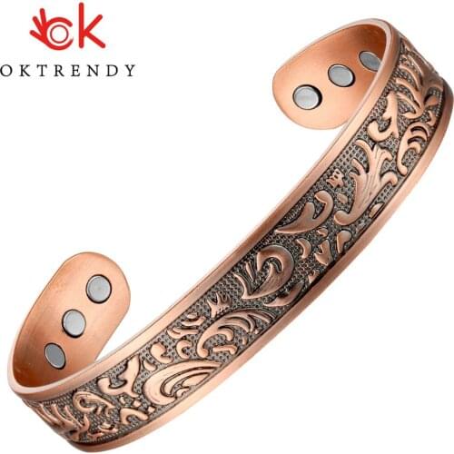 Magnetic Copper Bracelet Men Wide Health Energy Magnet Health Bracelets Carving Adjustable Cuff Copper Bangles for Women