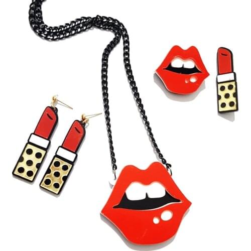 Fashion Hiphop Red mouth lipstick necklaces for women Party Night club Jewelry Trendy Acrylic Necklace Pendants stage show gift