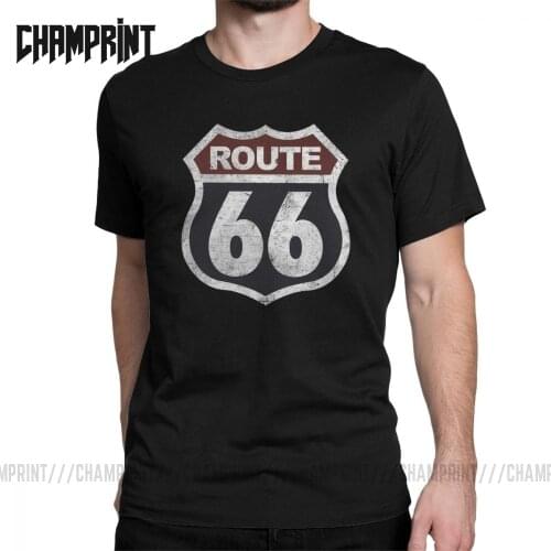 Mens Historic Route 66 Mother Road Vintage T Shirts Pure Cotton Clothes Hipster Short Sleeve O Neck Tee Shirt T-Shirt