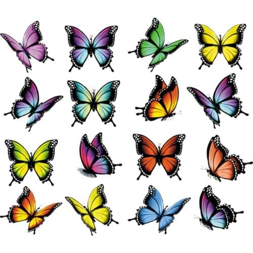 16Pcs/Set Beautiful Butterfly Stickers For Clothes Heat Transfer Diy T-Shirt Clothing Stickers Stripe Washable Iron On Patches