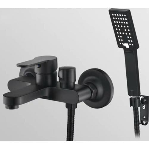 WZLY Shower Faucets Sets Black Brass Bathroom Bathtub Shower Faucet Wall Mounted Handheld Third Gear Switch Spray Head Mixer Tap