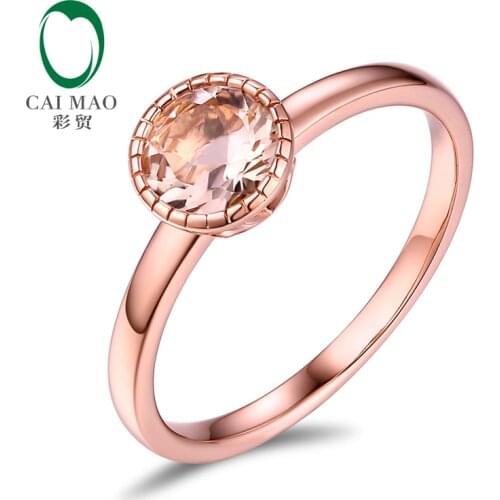 New Arrival 14K Rose Gold 0.85ct 6mm Round Cut Bezel Set Morganite Engagement Ring Free shipping