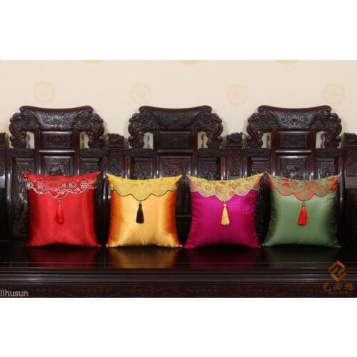 Wholesale 4pcs Chinese Handmade Silk Brocade Seet/Back Cushion Pillowcase With Tassel
