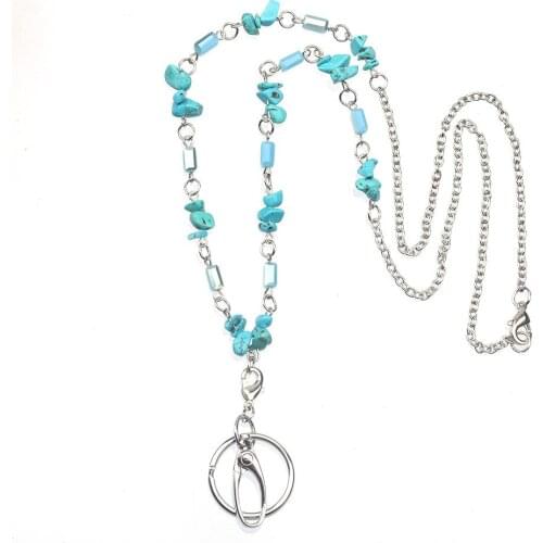 Light Blue Beaded Lanyard Chain Necklace Stainless Steel Lanyards Key Holder for Girl Women Nurse Accessories