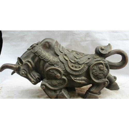 Song voge gem S1704 20" Chinese Bronze Folk Wealth Fengshui Zodiac Year Bull Oxen Statue sculpture