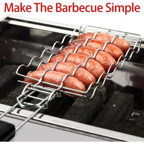 Kitchen Accessories Camping Supplies Stainless Steel BBQ Tools Barbecue Outdoor Tool Sausage Sarbecue Sausage Roast Net Tongs