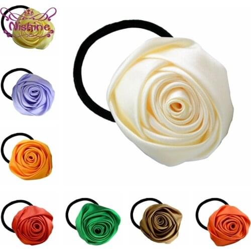 30 Colors 5.5 CM Handmade Rose Flower Hair Rope Children Ponytail Hairband DIY Fashion Floral Headwear Accessories for Baby Girl