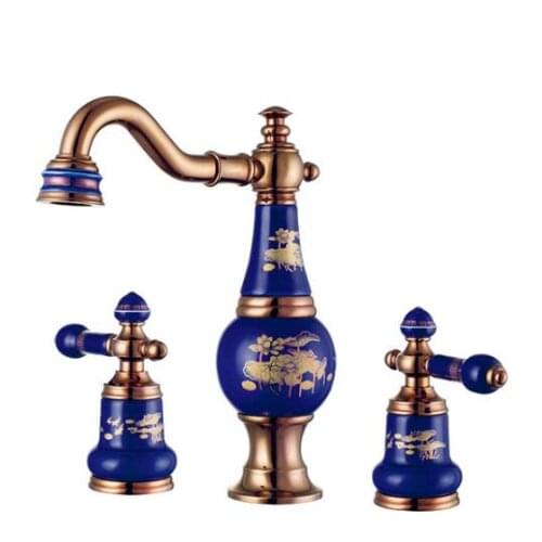 Rose gold brass ceramic and brass basin faucet hot and cold wash kitchen faucet bathroom shower faucet set tap toilet bath mixer