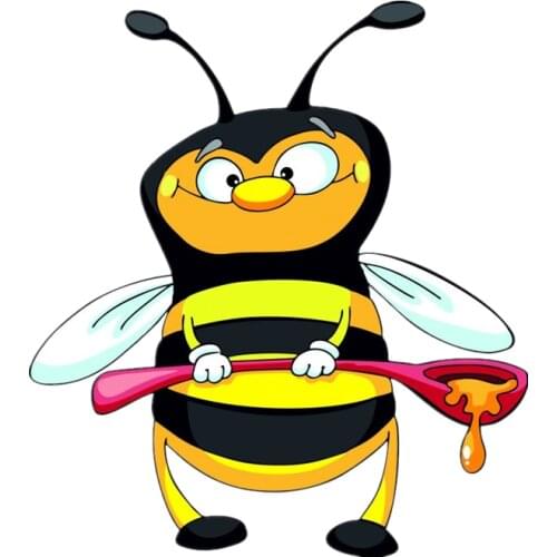 S40784# Various Sizes Self-adhesive Decal Bee With Honey Spoon Car Sticker Waterproof Auto Decors on Bumper Rear Window
