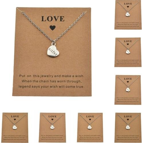 Family Theme Make a Wish Card Love Sister Daughter Dad Son Grandpa Grandma Uncle Aunt Mom Heart Charm Pendant Chain Necklace