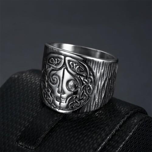 Norse Mythology Goddes Hel Ring Viking Hela Runes Stainless Steel Band Celtics Amulet Pagan Jewelrys
