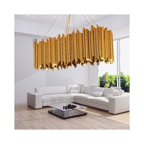 Modern Luxury LED Chandelier Lighting Gold Stainless Steel Lamp Rectangle Dining Room Kitchen Hang LED Light Fixtures
