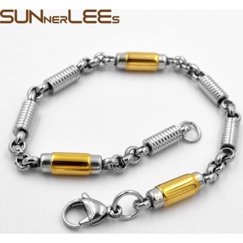 SUNNERLEES Fashion Jewelry Stainless Steel Bracelet 6mm Geometric Link Chain Silver Color Gold Plated Men Women Gift SC144 B