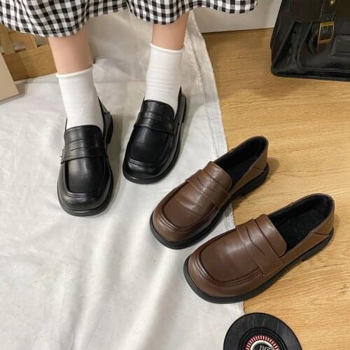 Solid Leather Oxford Shoes for Women Shoes Woman New Autumn Slip on Thick Bottom Platform Shoes Round Toe Low Heels Casual Shoes