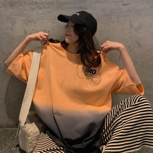 Creative Tie-Dye Short-Sleeved t-Shirt Female Summer Loose Korean Style Ins Tide Harajuku Style Hiphop Top