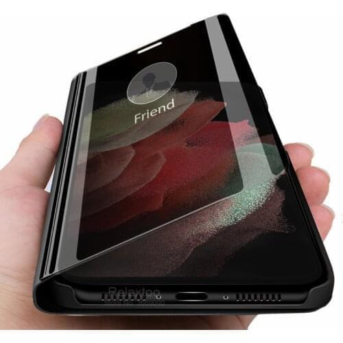 S21Ultra smart mirror flip phone cover case for samsung galaxy s21 ultra plus s 21 21ultra 21plus S21Plus magnetic stand coque