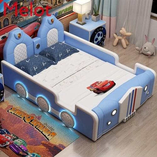 High-End Luxury Custom Childrens Bed Boys' Bed 1.5 M Single Car Cartoon with Guardrail Sports Car Leather Bed