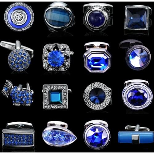 Summer new high quality brass hand inlaid Blue Crystal zircon Cufflinks classic style mens jewelry gifts