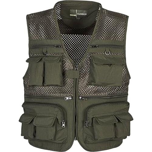 Multi Pocket GREEN Outdoor Fishing Photography Hunting Mesh Vest Coat X-4XL