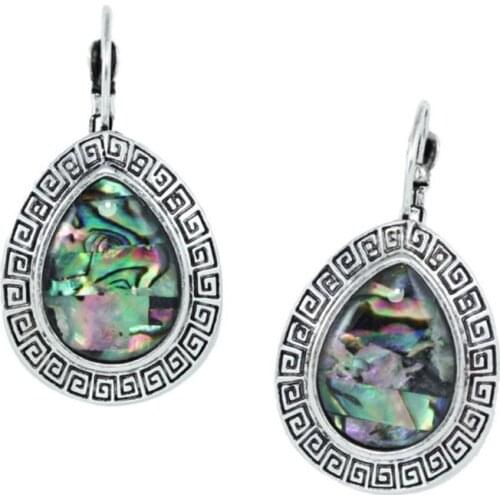 FYJS Unique Silver Plated Water Drop Abalone Shell Dangle Earrings for Women Oval Shape Jewelry