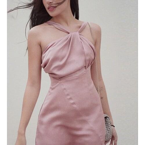 Mini Sexy Dress Women 2021 Summer Clothes Fashion Pink Dresses Spaghetti Strap Solid Satin French Woman Short Prom Dress