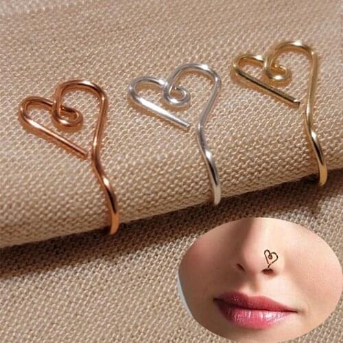 1PCS Fake Nose Ring Clip On Nose Ring Love Heart Faux Nose Ring Simple Fake Piercings Tragus Nose Ring Piercings Jewelry
