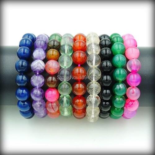 10mm Mixed Stones Purple Quartz/ Agat e / Crystal Round Beads Beaded Bracelets
