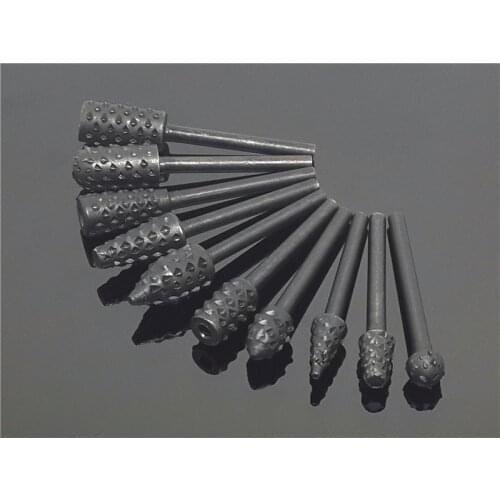 10pcs Set Rotary Rasp File 3mm Shank Burr File Rasp Woodworking Drill Bits HSS Rotary File Wood Drilling Carving Artifact Tool