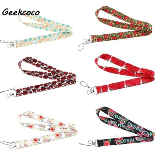 10pcs/lot J2604 Cartoon Romantic Rose Pattern Keychain Phone Lanyard Neck Strap for Keys ID Card Mobile Phone Lanyards
