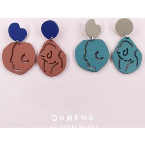 2020 Korean New Design Abstract Clay Acrylic Face Body Pendant Earrings Long Geometry Fashion Party Accessories