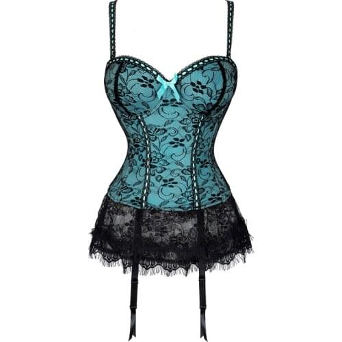 2021 Sexy Womens Overbust Corset Bustiers Top Lace Lingere Waist Trainer Body Shaper with Garter Korset Dress