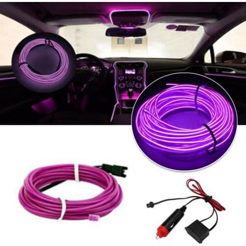 300CM Purple Car LED EL Wire Cold Light Line Neon Lamp Interior Atmosphere Strip Ambient Light