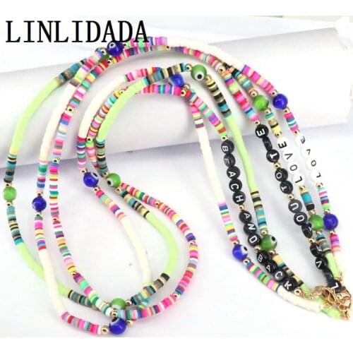 5Pcs Rainbow Beaded Chain Letter / Evil Eye Necklace Women Boho Jewellery 2020 Heishi Beaded Choker Handmade Necklaces