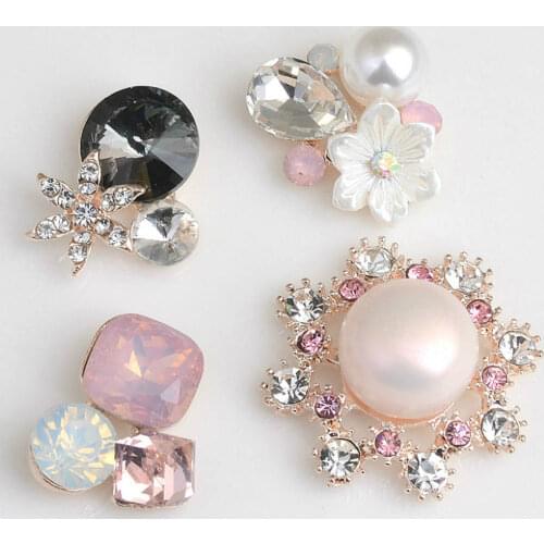 5Pcs/Lot Pearl Crystal Rhinestone Buttons Flatback Embellishment for Craft DIY Hair Bow Wedding Shoes Metal Decorative Buttons