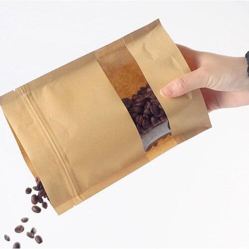 50Pcs Bakery Bags Clear Window Paper Bag Sealing Grease Proof Kraft Paper Bag for Food Snacks Cookie Bag