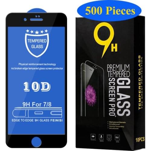 500pcs 10D Tempered Glass For iPhone 12 Mini 11 Pro Max XS XR X 8 7 6 6S Plus SE Full Cover Curved Screen Protector with Package