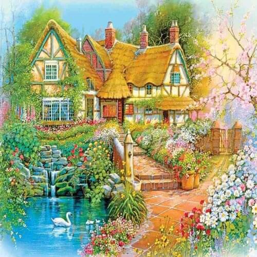 5D DIY Landscape Diamond Painting Swan House Full Drill Diamond Embroidery Cross Stitch Mosaic Kit Home Decoration Art DIY Gift