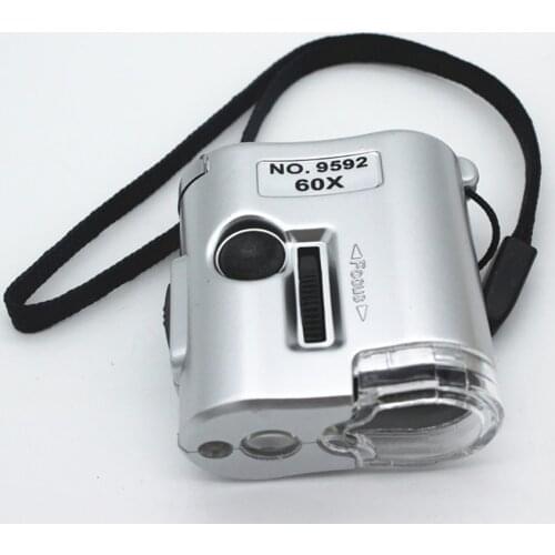 9592 60X Magnifier Mini Microscope with LED Jewelry Antiques Identification Magnifying Glass Loupe Student Science Experiment
