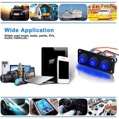 AU04 -3 Gang 12-24V Toggle Rocker Switch Panel LED Breaker Waterproof for Auto Automotive Lights Car Marine Boat Yacht