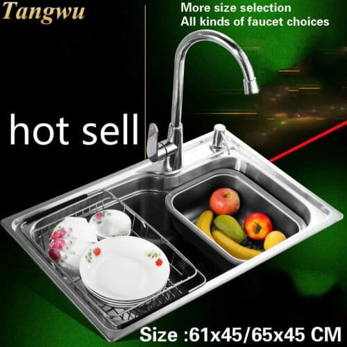 Free shipping kitchen sink food-grade 304 stainless steel 0.7 MM small single slot hot sell 61x45 / 65x45 CM