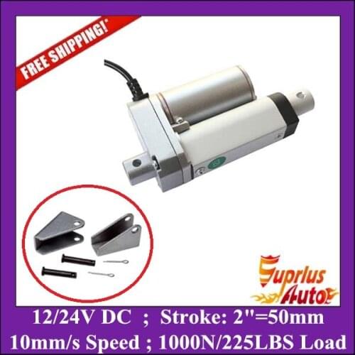 Free Shipping 2"=50mm stroke 225lbs/ 1000N load linear actuator with 10mm/s speed actuator linear with free mounting brackets