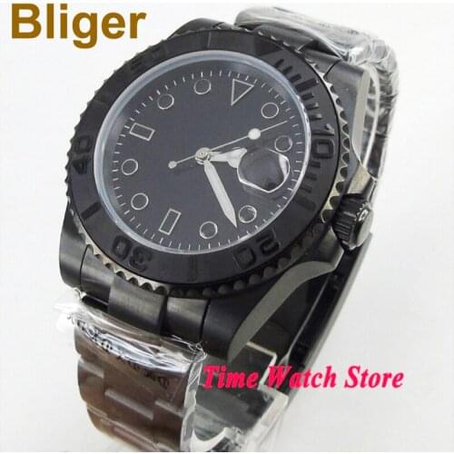 Bliger automtic wrist watch men PVD waterproof steel bracelet date plate black dial luminous marks Bezel sapphire148