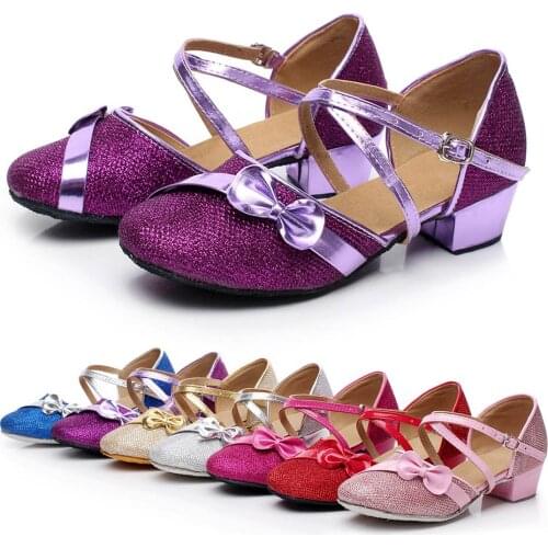 2020 new toddler child kid girl shiny bow bandage party dancing ballroom latin single sandals non-slip girl princess shoes